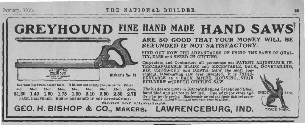 Ad for hand saws dted 1910