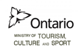 A black and white logo with a trillium top right. Ontario is in large letter followed by the words: Ministry of Tourism, Culture and Sport