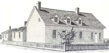 A line drawing of a house, facing right with a back extension.