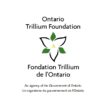 The logo for the Ontario Trillium Foundation. Centred is a white trillium flower with 3 smaller green leaves. At top is Ontario Trilium Foundation. At the bottom is Fondation Trillium de l'Ontario