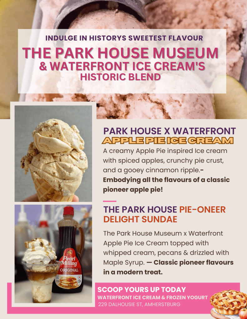 Ad for Park House and Waterfronts apple pie ice cream. Scoop it at Waterfront Ice Cream